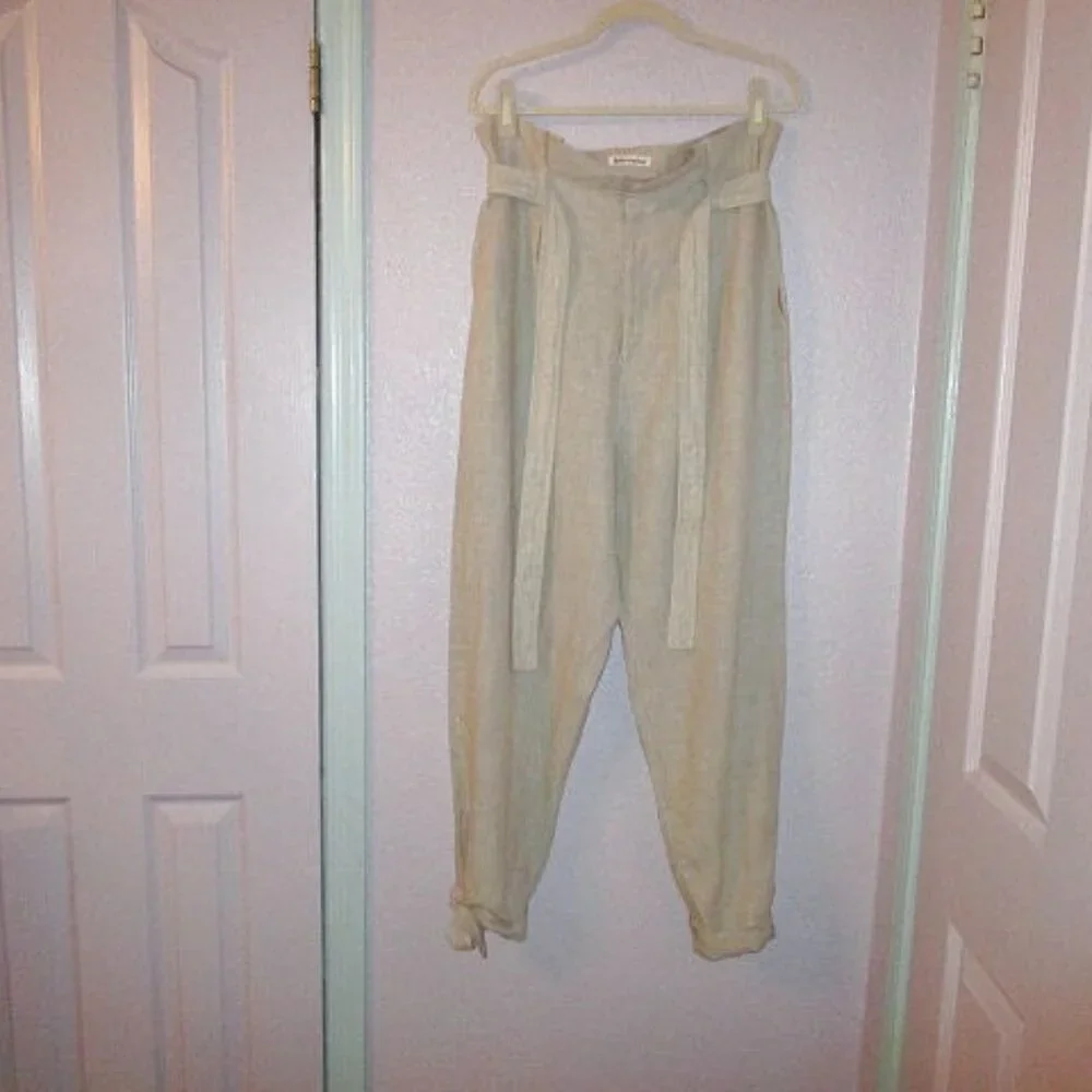 Reformation The Avalon Linen Trousers Size 14 Pleated Pockets High Rise Pants